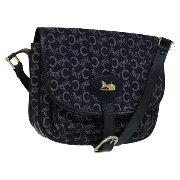 CELINE C Sulky Shoulder Bag Canvas Navy Gold - Picture 1 of 16